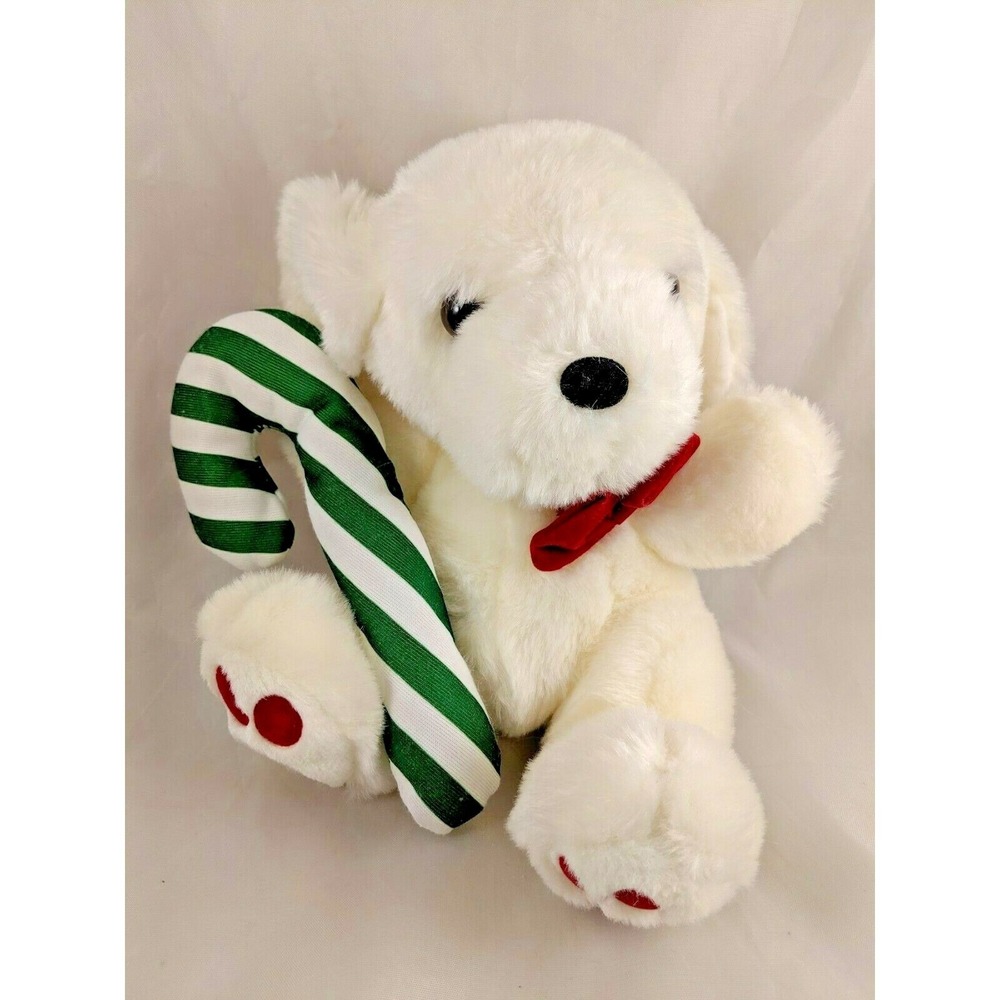 White Dog Plush Puppy Green Candy Cane 10 Inch Tb Trading Co Stuffed Animal toy
